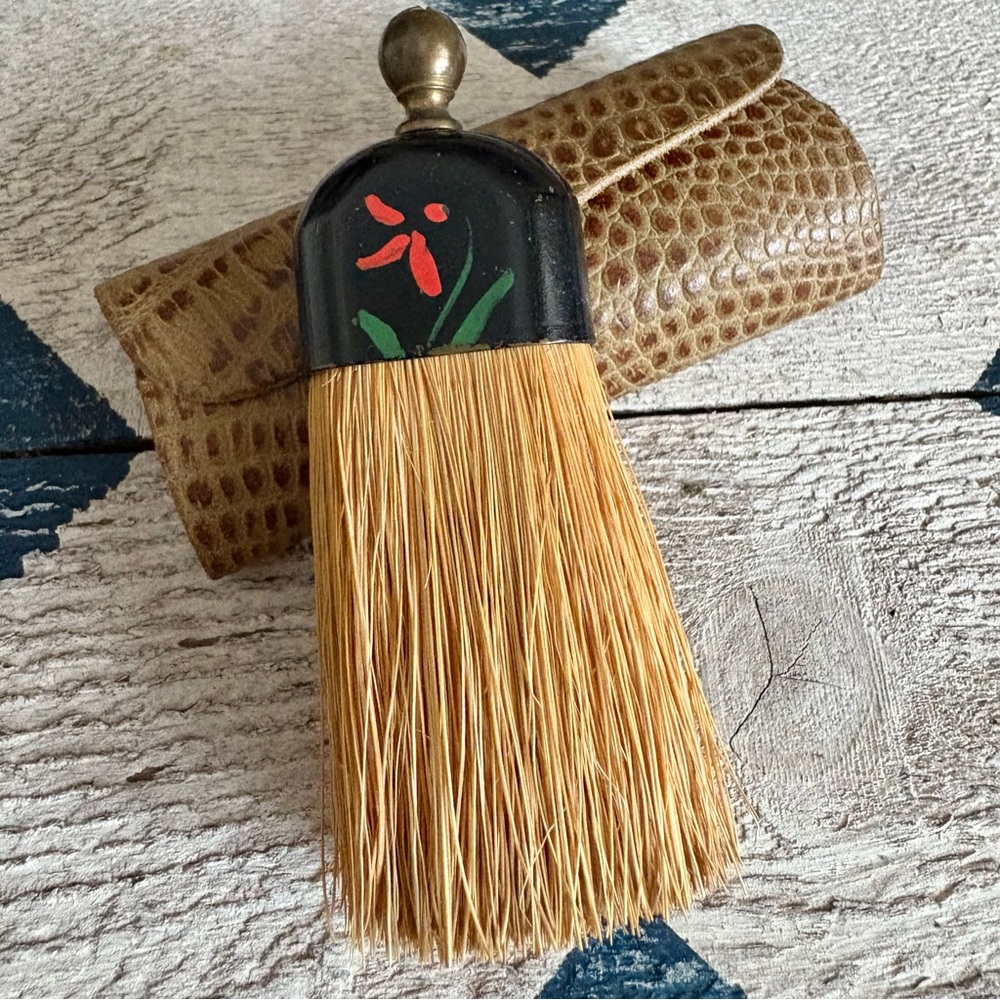 Vintage Antique Grooming Whisk Brush with Leather Case